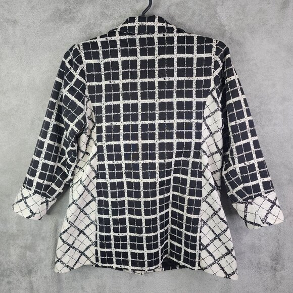 Womens Black & White Checkered Dennis Basso Tweed Jacket Button Front Size 20W - Picture 9 of 11